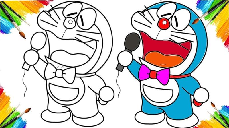 Tranh tô màu Doremon đẹp nhất 2025 | Miễn phí tải và in 9 Bé có thể quan sát tranh mẫu đã tô màu để học cách phối màu cho ca sĩ Doremon thật sinh động