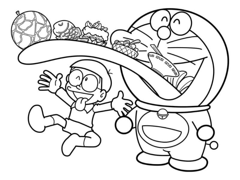 Tranh tô màu Doremon đẹp nhất 2025 | Miễn phí tải và in 7 Doremon và Nobita vui đùa cùng những món ăn ngon giúp bé thỏa sức sáng tạo với nhiều gam màu rực rỡ