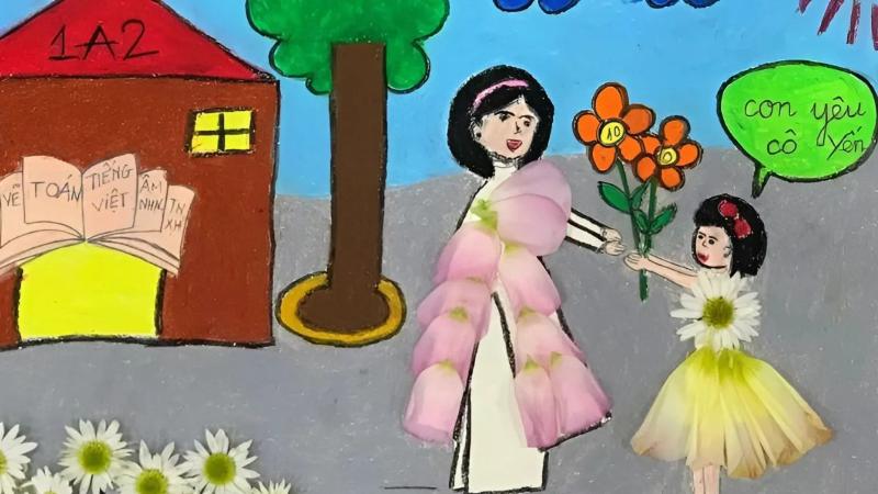 Vẽ tranh 8/3 đẹp và ý nghĩa dành tặng mẹ và cô giáo 14 Sáng tạo tranh 8/3 tặng cô bằng cách kết hợp giữa hội họa và vật liệu tự nhiên