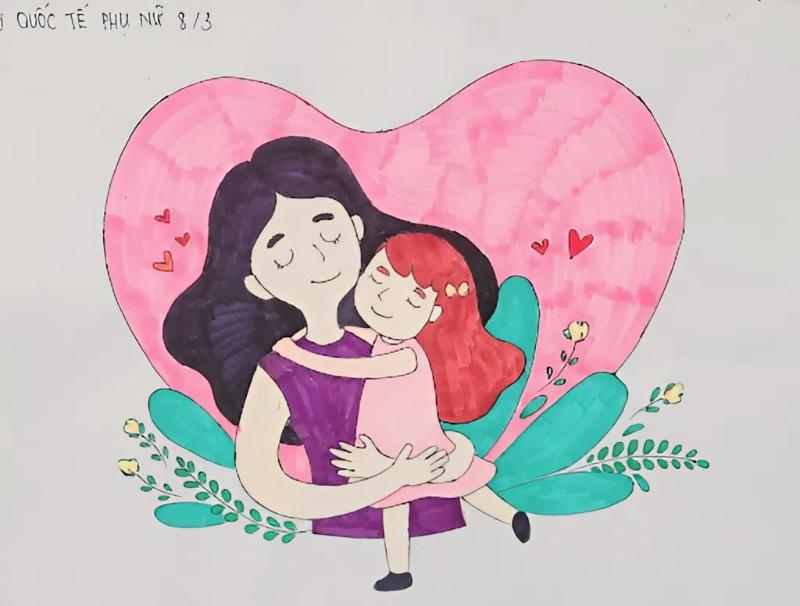 Vẽ tranh 8/3 đẹp và ý nghĩa dành tặng mẹ và cô giáo 13 Trái tim hồng lớn là lời chúc mừng nồng nhiệt cho Ngày Quốc tế Phụ nữ