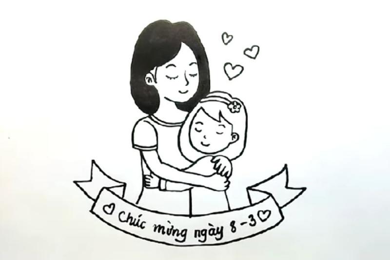Vẽ tranh 8/3 đẹp và ý nghĩa dành tặng mẹ và cô giáo 6 Phác thảo nét chì cơ bản trước khi lên màu cho bức tranh ôm ấp tình thân
