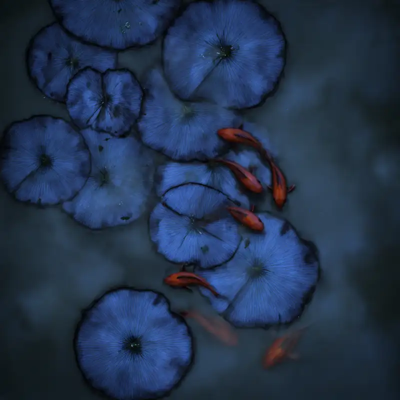 Tranh Cửu Ngư Quần Hội là gì? bảng giá cách chọn và treo 9 Tranh Cửu Ngư Quần Hội dưới tán lá sen xanh thẫm