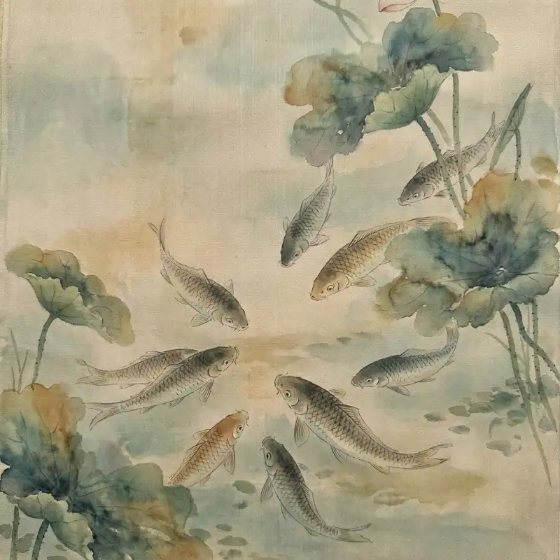 Tranh Cửu Ngư Quần Hội là gì? bảng giá cách chọn và treo 18 Cửu ngư thủy mặc cổ điển, tông màu hoài cổ