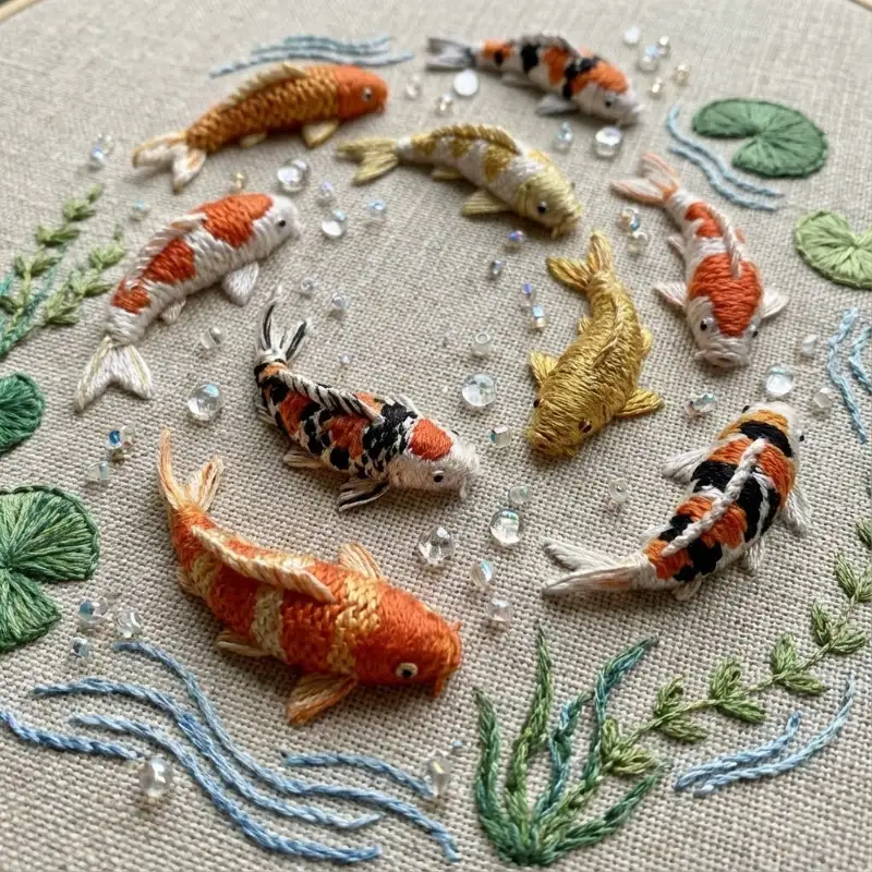 Tranh Cửu Ngư Quần Hội là gì? bảng giá cách chọn và treo 24 Tranh Cửu Ngư Quần Hội thêu nổi 3D trên mặt nước