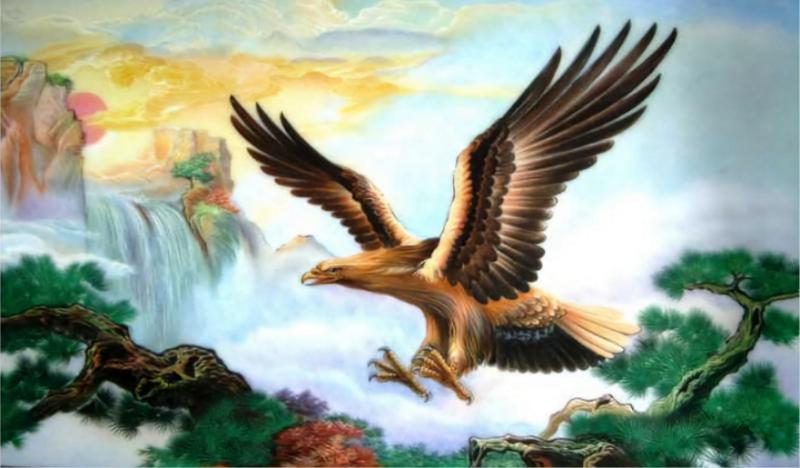 Đại bàng bay qua thác nước, mang ý nghĩa tinh thần bứt phá và thăng tiến trong sự nghiệp