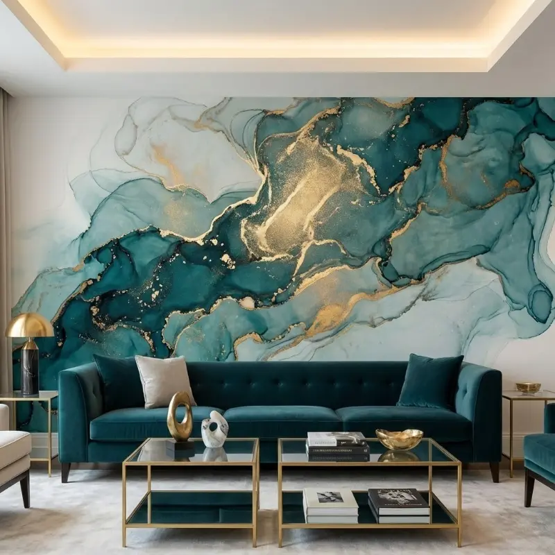 Vân loang màu xanh ngọc viền vàng kim sang trọng