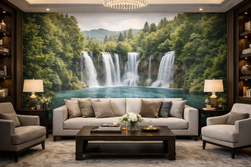 Thác nước hùng vĩ đổ xuống hồ nước trong xanh