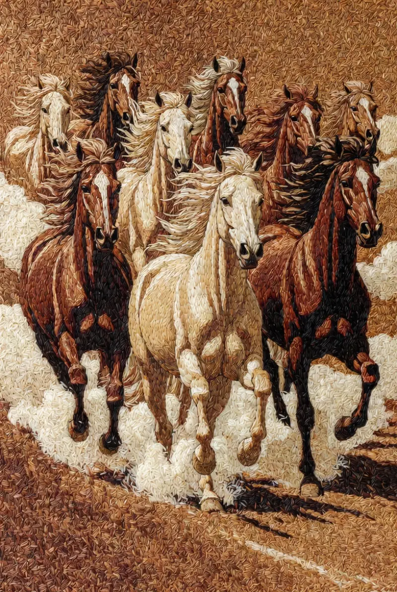 Tranh gạo mã đáo thành công, bố cục mạnh, hợp treo phòng làm việc