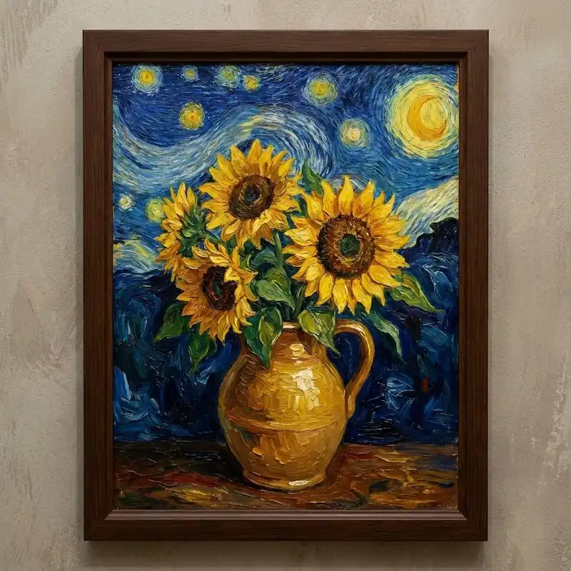 Tranh Hoa Hướng Dương sơn dầu đắp nổi tái hiện phong cách Van Gogh kinh điển