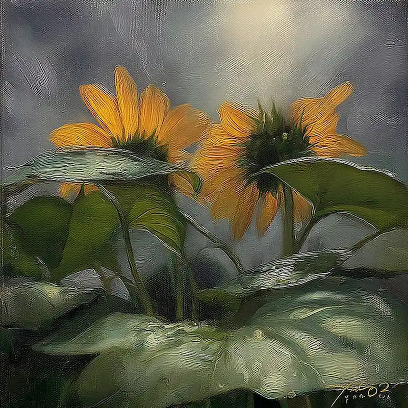 Tranh Hoa Hướng Dương sơn dầu phong cách ấn tượng với nét cọ đắp nổi tinh tế