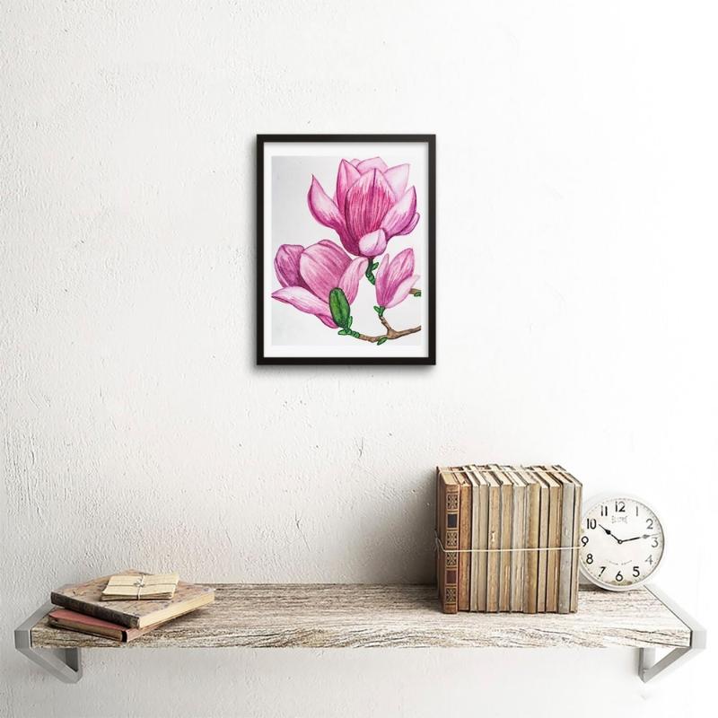 Tranh hoa mộc lan hồng tạo điểm nhấn nghệ thuật cho không gian