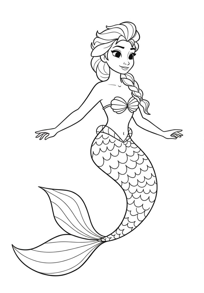 Tranh tô màu nàng tiên cá đẹp,dễ thương cho bé 5 Tranh nàng tiên cá đuôi dài