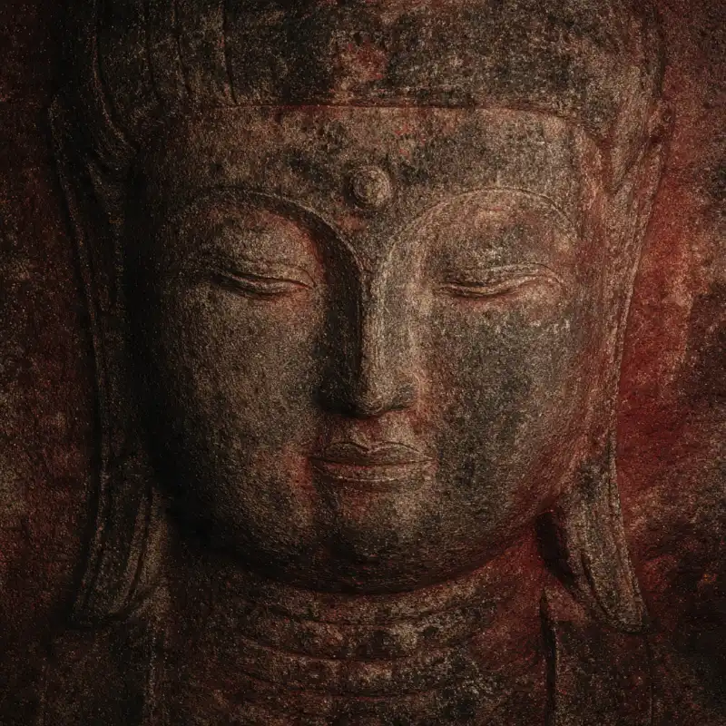 Tranh Phật khắc họa diện mạo uy nghiêm trầm mặc trên nền đá cổ