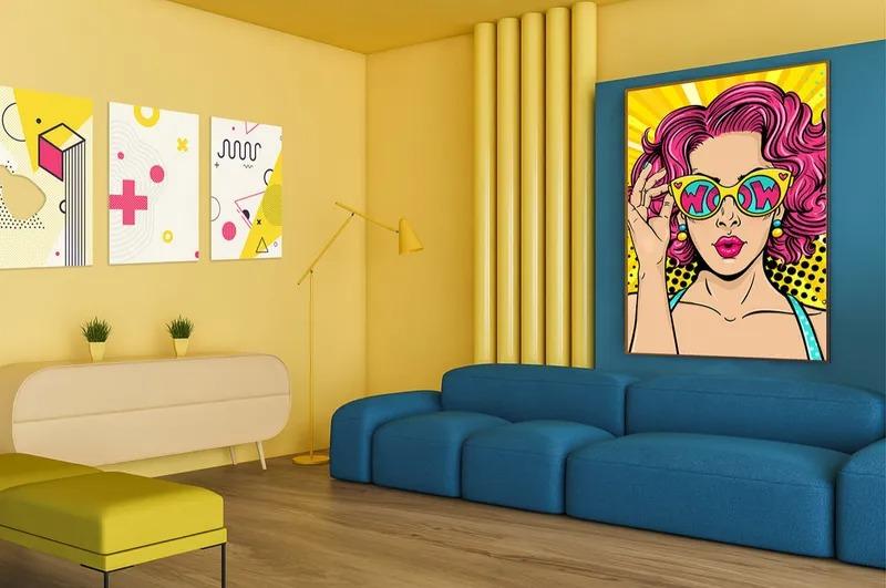 Tranh Pop Art - Phong Cách Trang Trí Cá Tính Hiện Đại 2025 3 Sức sống rực rỡ và tinh thần tự do được thể hiện qua các mảng màu Pop Art tươi sáng, phá bỏ sự đơn điệu.