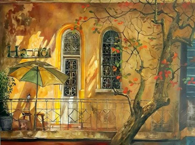 Tranh sơn dầu Hà Nội thể hiện sự giao thoa tinh tế giữa hội họa phương Tây và tâm hồn thuần Việt