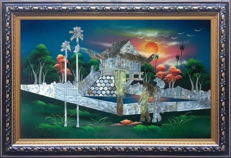 Tranh sơn mài Chùa Một Cột theo kích thước