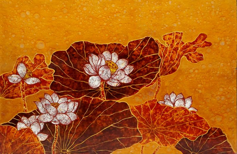 Tranh sơn mài hoa sen