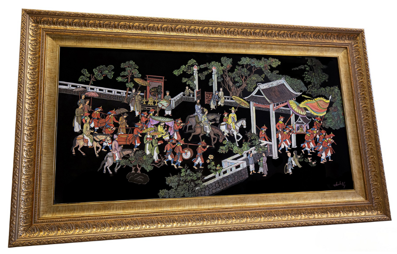 Tranh sơn mài khắc trũng – Vẻ đẹp chiều sâu của sơn ta 5 Đường nét sắc sảo, dứt khoát khẳng định gu thẩm mỹ độc bản của gia chủ