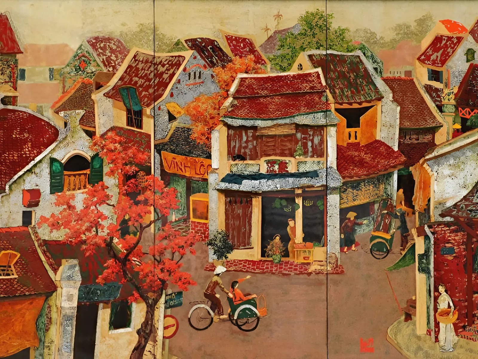 tranh sơn mài phố cổ hà nội