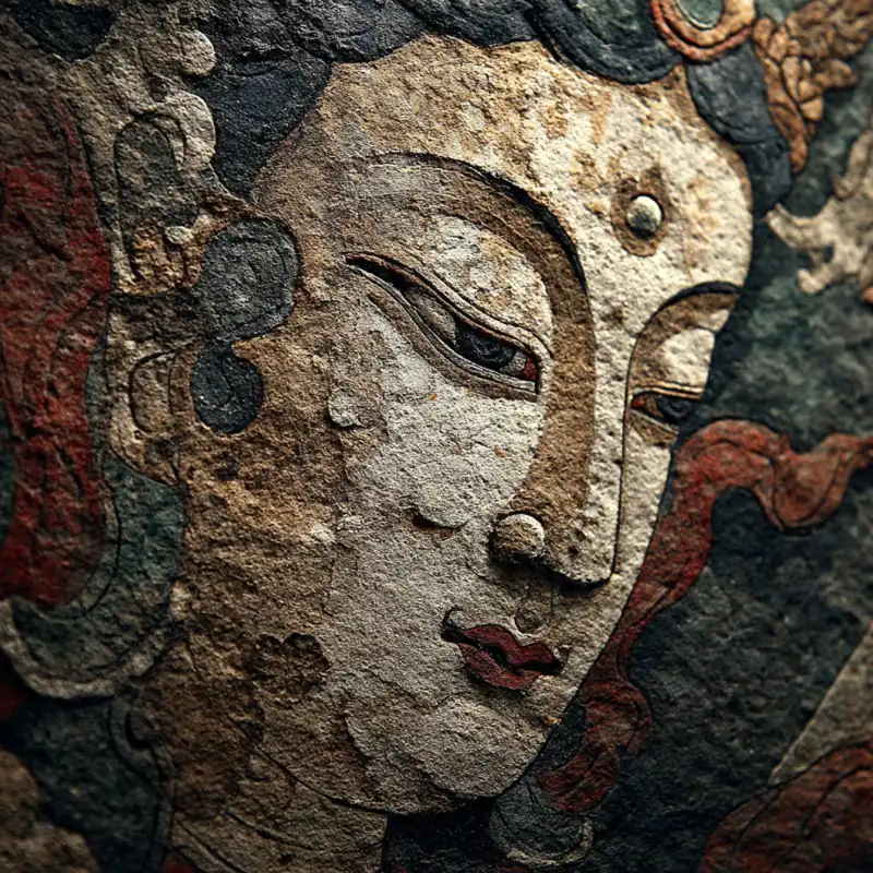 Tranh thờ dung nhan Bồ Tát với đường nét chạm khắc cổ kính, thần thái tĩnh tại