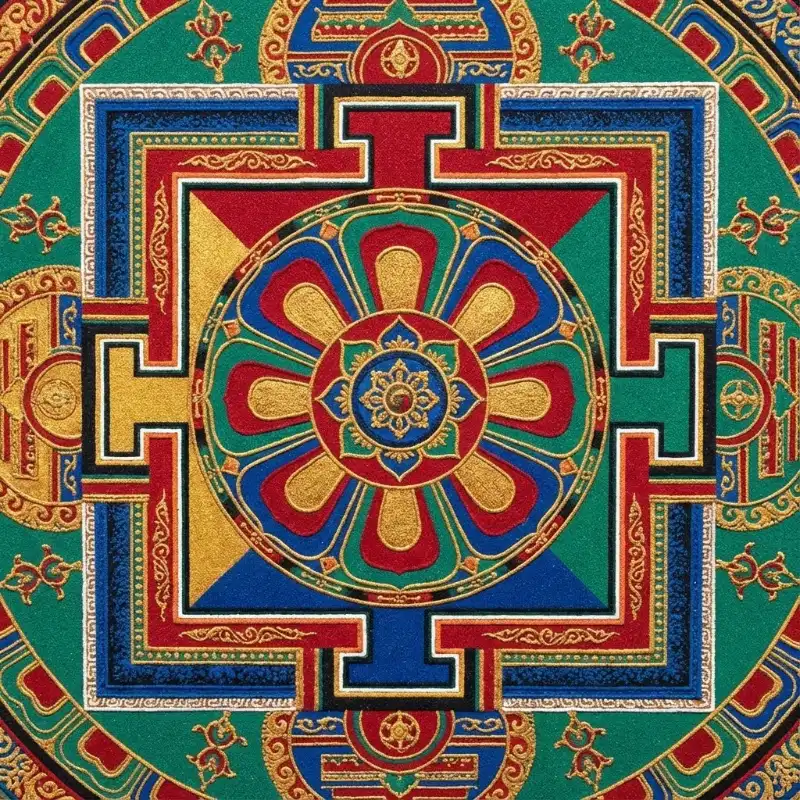 Tranh treo phòng thờ Mạn Đà La uyên áo, họa tiết đối xứng rực rỡ sắc màu thiêng liêng