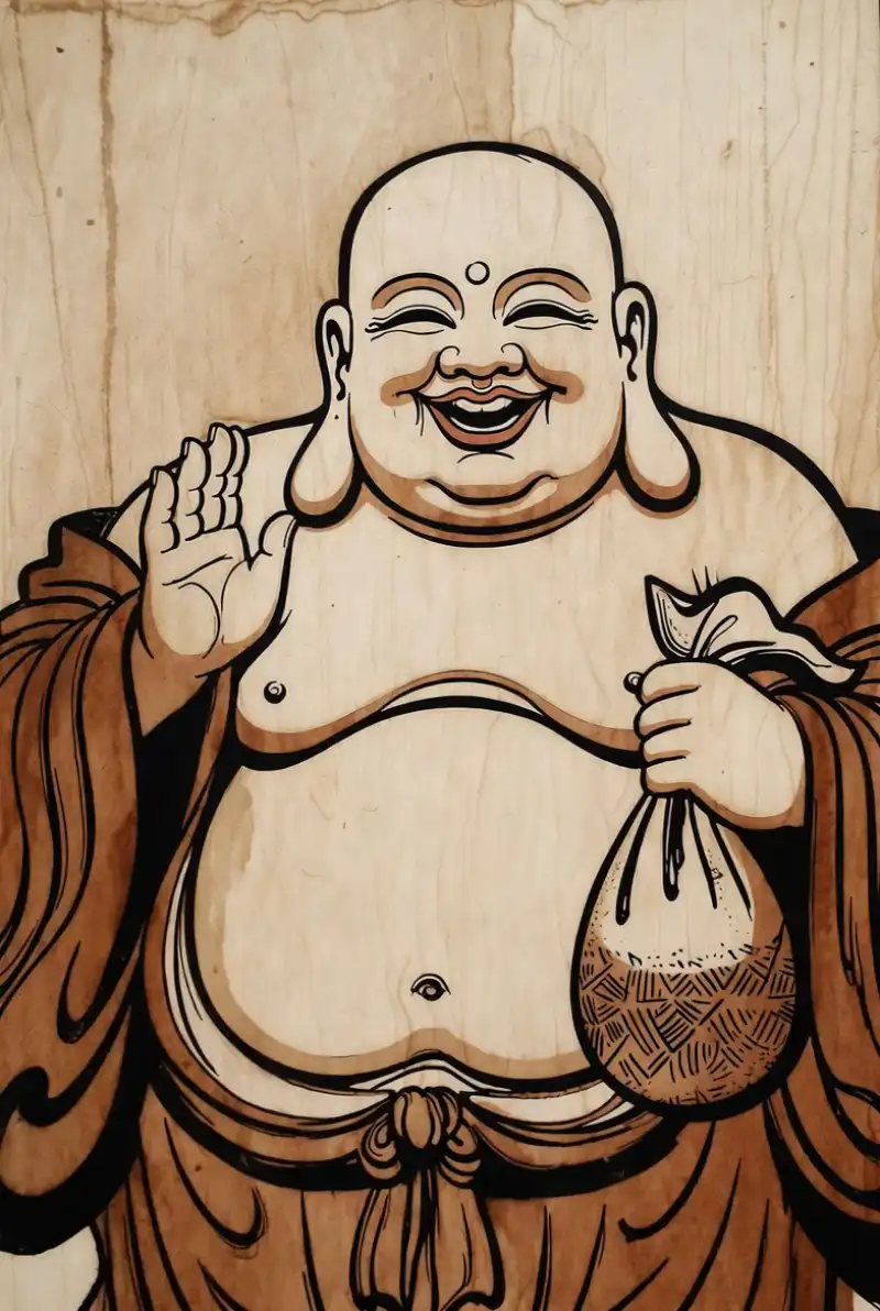 Tranh thờ Phật Di Lặc với nụ cười hoan hỉ, ban phước lành và tài lộc đầy nhà