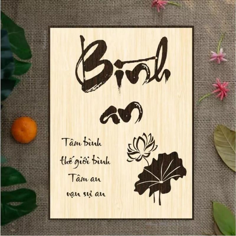 Tranh Bình An kết hợp hình ảnh hoa mai vàng, biểu tượng may mắn và khởi đầu tốt đẹp