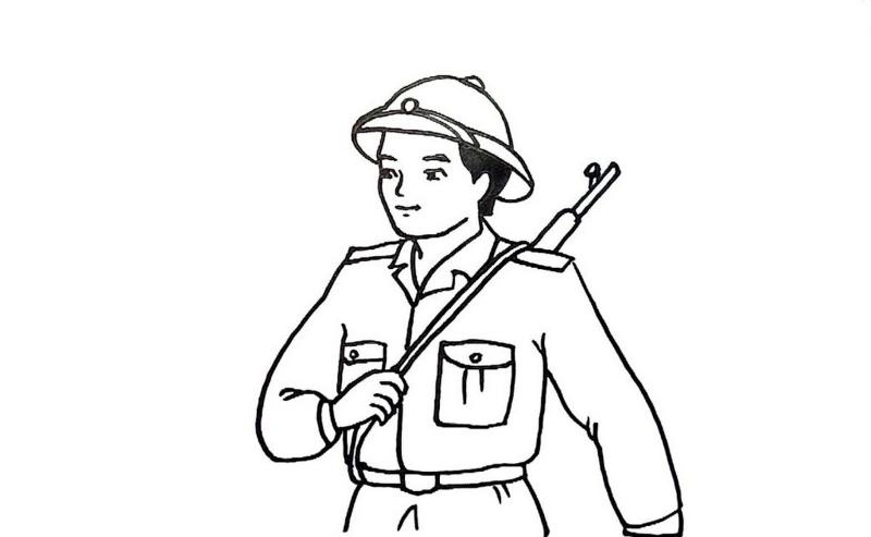 99+ tranh tô màu chú bộ đội – Rõ nét, ý nghĩa cho bé 2 Chú bộ đội kiên cường với chiếc mũ cối và khẩu súng trên vai.