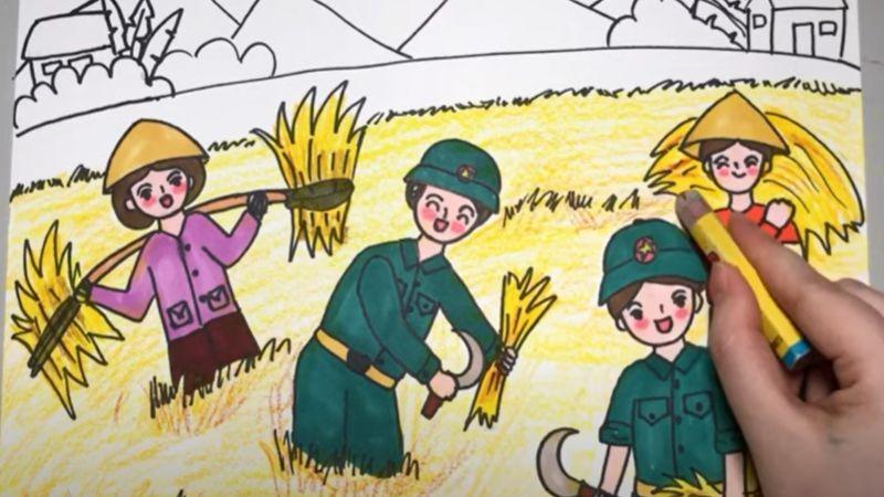 99+ tranh tô màu chú bộ đội – Rõ nét, ý nghĩa cho bé 12 Hình ảnh chú bộ đội cùng người dân tham gia lao động sản xuất.