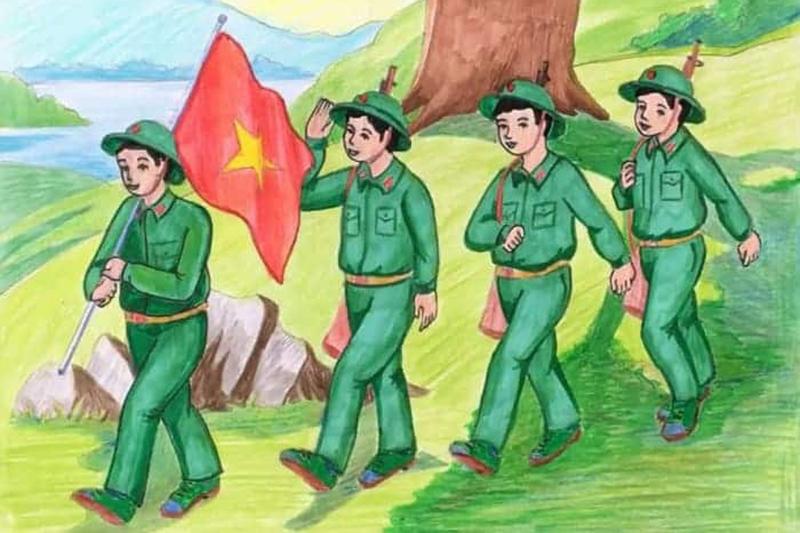 99+ tranh tô màu chú bộ đội – Rõ nét, ý nghĩa cho bé 4 Hành quân qua rừng xanh, những người lính vững bước vì quê hương.