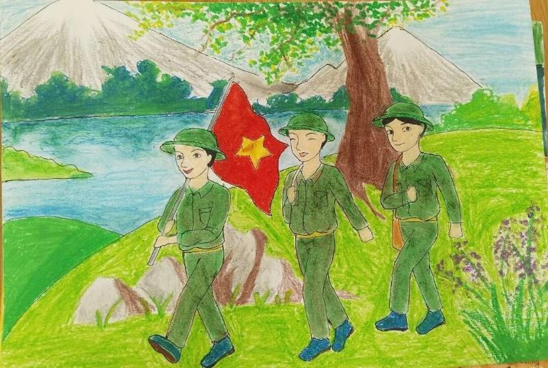 99+ tranh tô màu chú bộ đội – Rõ nét, ý nghĩa cho bé 7 Đoàn quân hành quân trên đường, mang theo tinh thần quyết chiến.