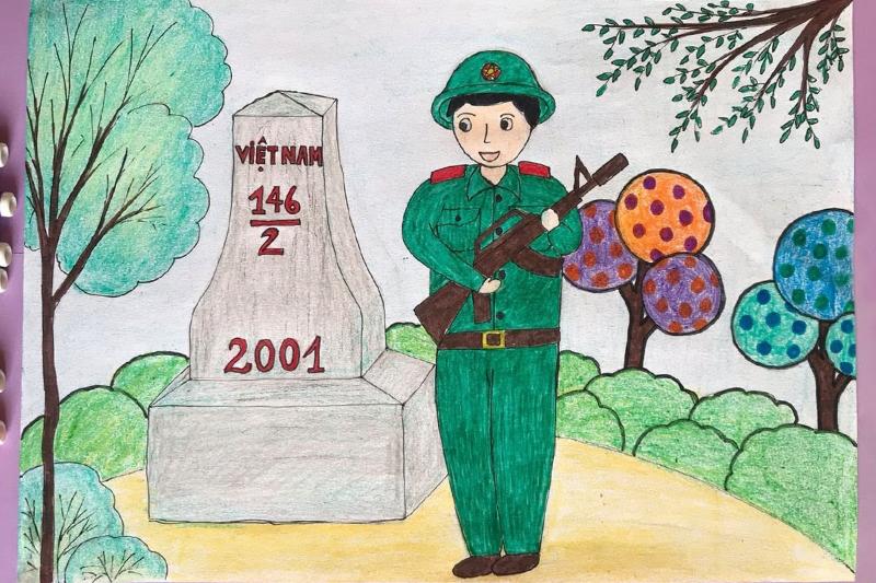99+ tranh tô màu chú bộ đội – Rõ nét, ý nghĩa cho bé 8 Chú bộ đội đứng gác bên cột mốc biên giới, biểu tượng của trách nhiệm và sự tận tụy.