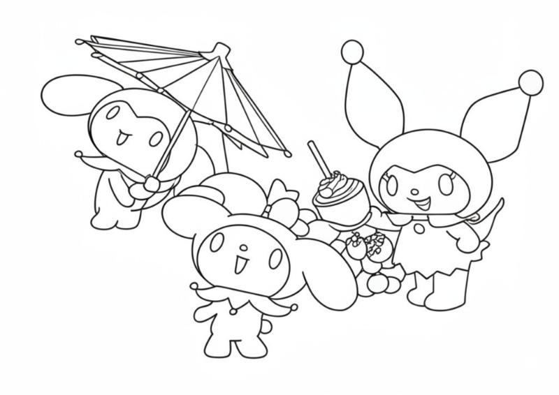 99+ mẫu tranh tô màu Kuromi đẹp, dễ tô, siêu đáng yêu 11 Bức tranh nhiều nhân vật giúp bé luyện tập kỹ năng phối màu và kể chuyện qua các chi tiết phụ kiện.