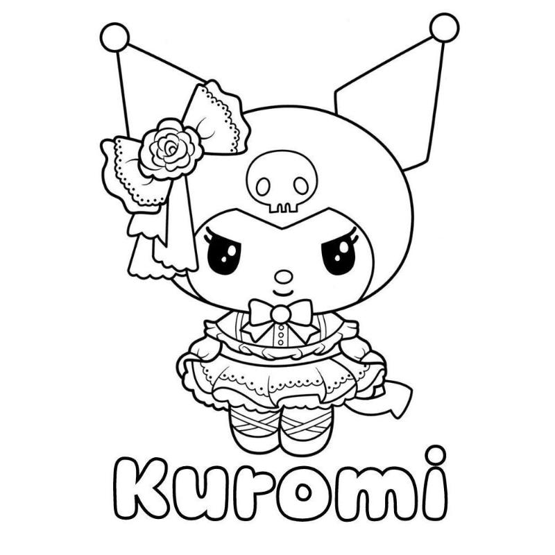 99+ mẫu tranh tô màu Kuromi đẹp, dễ tô, siêu đáng yêu 4 Kuromi ballet với nơ hoa xinh xắn: Thể hiện cá tính và khả năng phối màu sáng tạo của bé qua từng chi tiết váy áo.