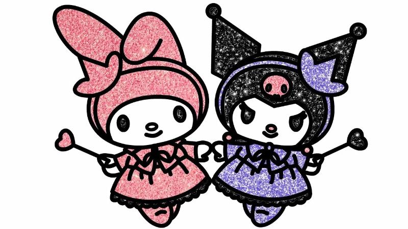 99+ mẫu tranh tô màu Kuromi đẹp, dễ tô, siêu đáng yêu 5 Hai cô nàng Kuromi và My Melody lấp lánh: Bé hãy thử sáng tạo với các tông màu lấp lánh để bức tranh thêm phần nổi bật!