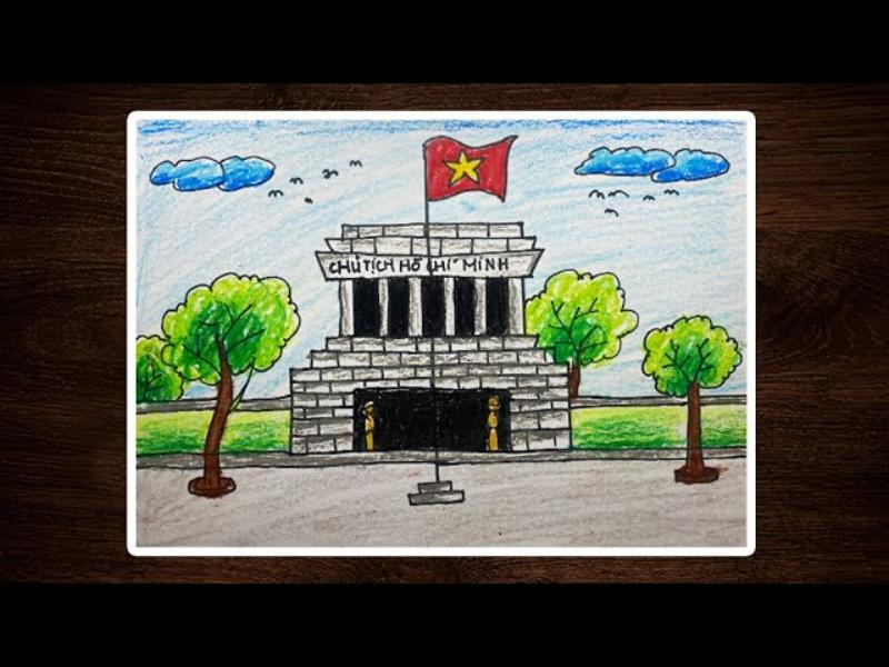 tranh to mau la co viet nam canh lang bac