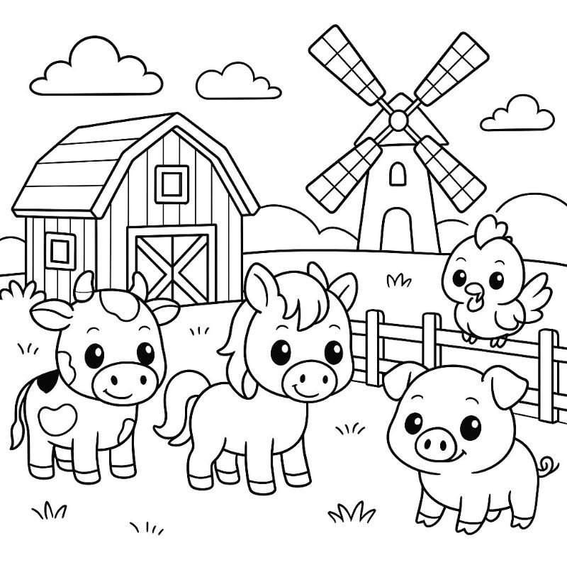 Tranh tô màu nông trại giúp bé khám phá thế giới thiên nhiên 2 Khám phá thế giới động vật đáng yêu trong trang trại qua những nét màu đầu tiên