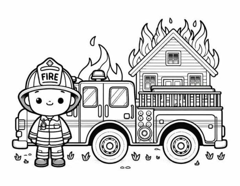Tô màu xe cứu hỏa – Tranh đẹp, dễ in giúp bé học mà chơi 12 tranh to mau xe cuu hoa4