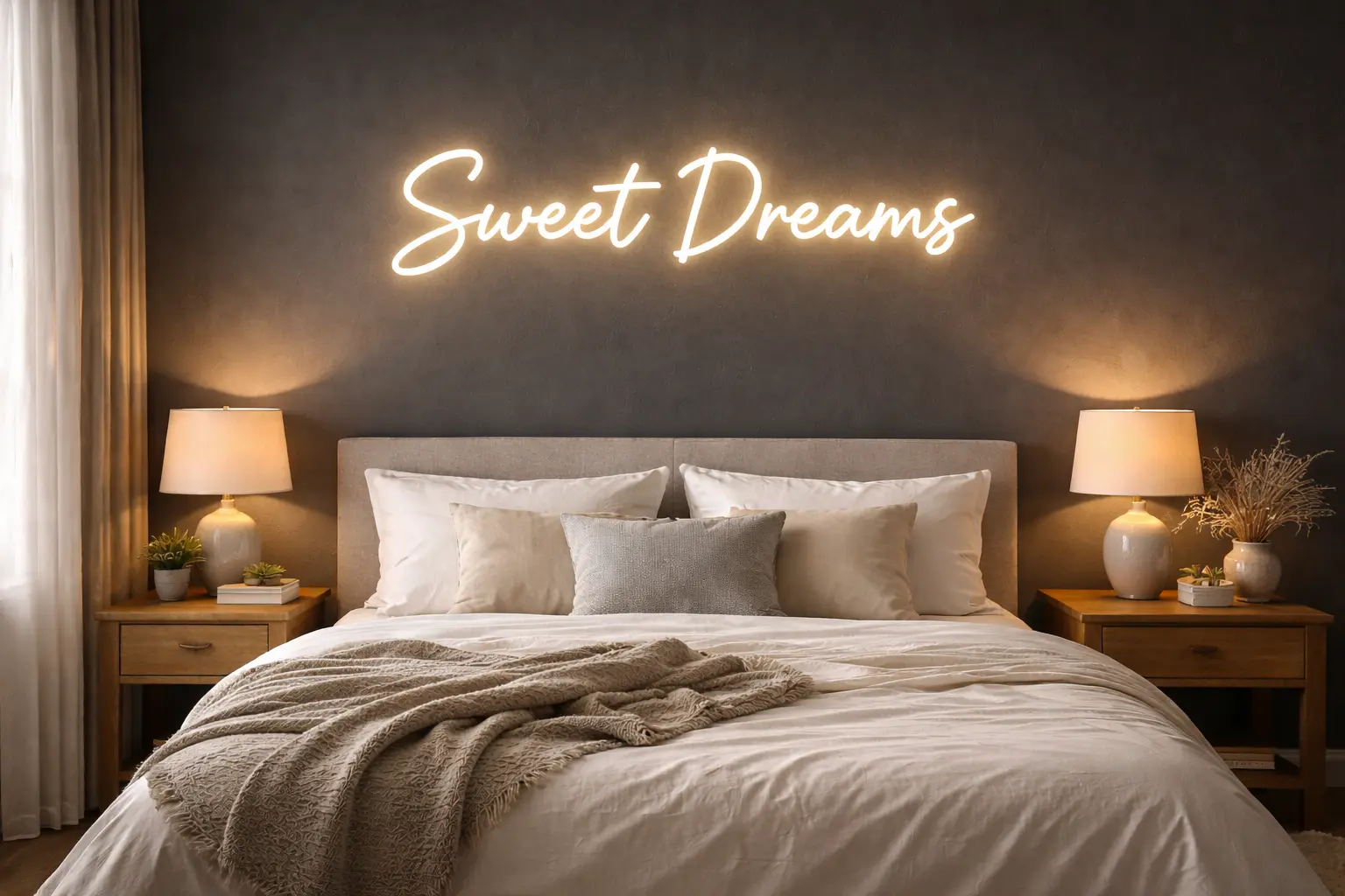 Tranh treo phòng ngủ chữ cách điệu Sweet Dreams phát sáng lãng mạn và ấm cúng