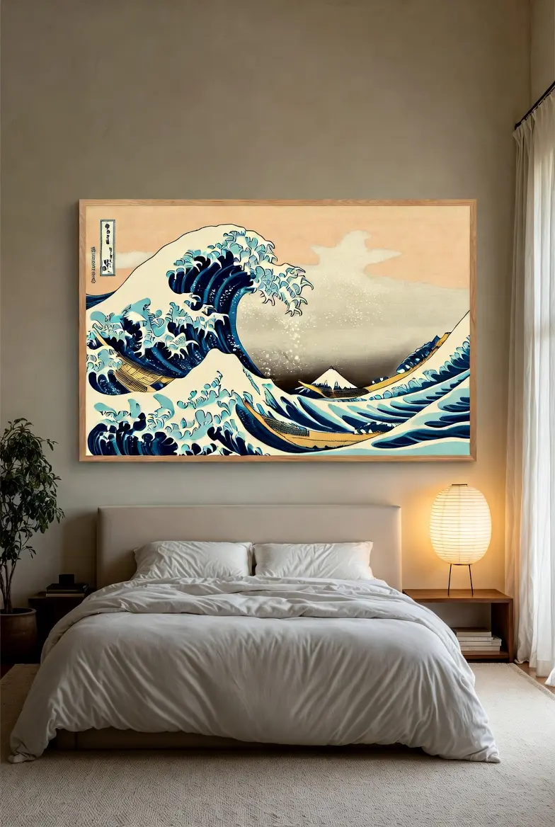 Tranh treo phòng ngủ kiệt tác sóng lừng Nhật Bản phong cách Á Đông ấn tượng