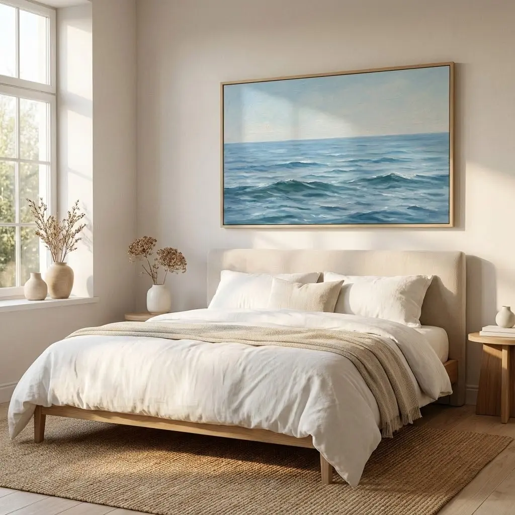 Tranh treo phòng ngủ phong cảnh biển khơi xanh mát mang lại sự bình yên thư thái