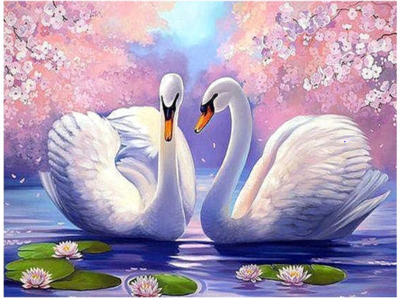 Tranh đôi chim uyên ương – Biểu tượng hạnh phúc lứa đôi 6 Tranh đôi chim uyên ương (thiên nga) nô đùa trên mặt hồ gợi lên hình ảnh hạnh phúc lứa đôi mặn nồng, êm ấm