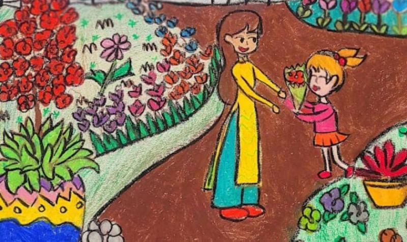 Vẽ tranh 8/3 đẹp và ý nghĩa dành tặng mẹ và cô giáo 22 Cô giáo là người dẫn dắt học sinh bước vào thế giới tri thức rộng lớn