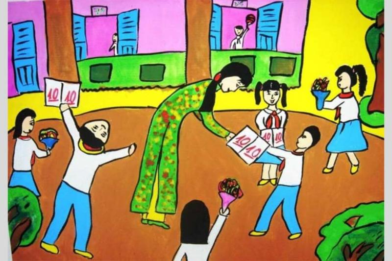 Vẽ tranh 8/3 đẹp và ý nghĩa dành tặng mẹ và cô giáo 20 Tôn vinh cả thầy và cô giáo - những người lái đò trên dòng sông tri thức