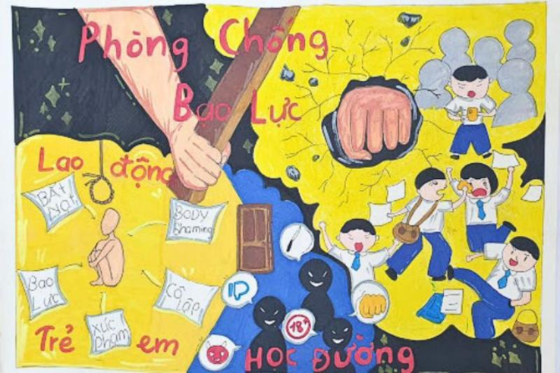 tranh ve bao luc hoc duong