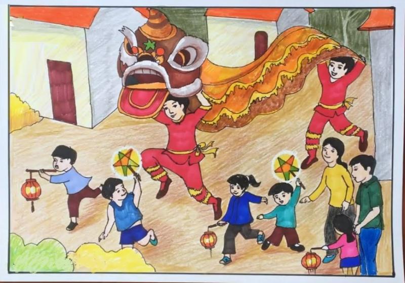 Hướng dẫn vẽ tranh trung thu đẹp và sáng tạo 2 Tranh vẽ lễ hội trung thu đẹp nhất