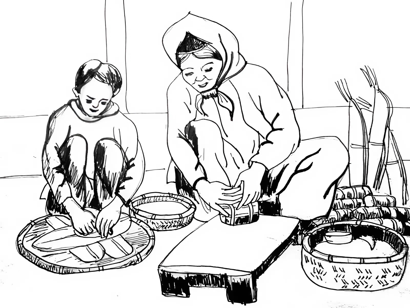 Tranh tô màu ngày Tết quê em