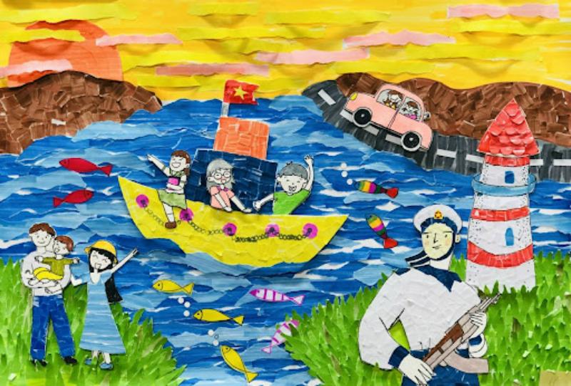 Tận dụng màu sắc sẵn có của chất liệu giấy để tạo nên tác phẩm phong phú về sắc độ và hiệu ứng thị giác