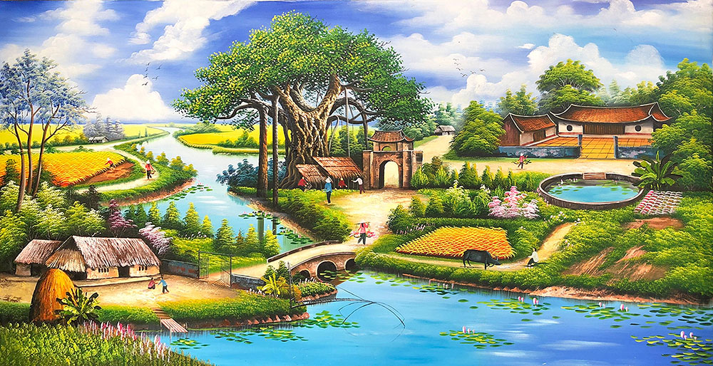 Tranh sơn dầu phong cảnh làng quê