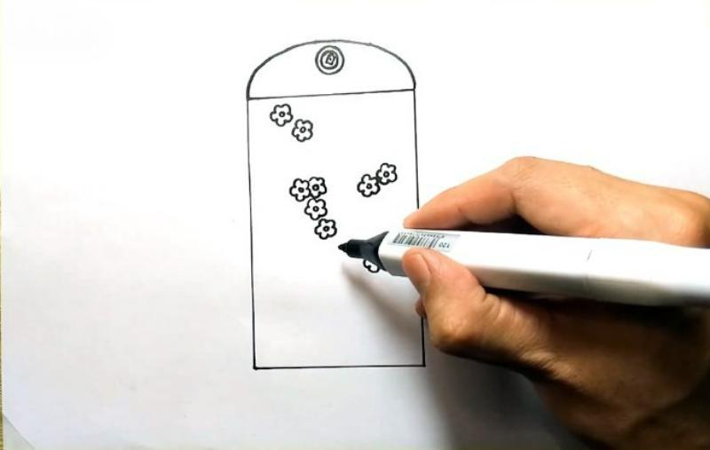 Vẽ bao lì xì với những cánh hoa mai